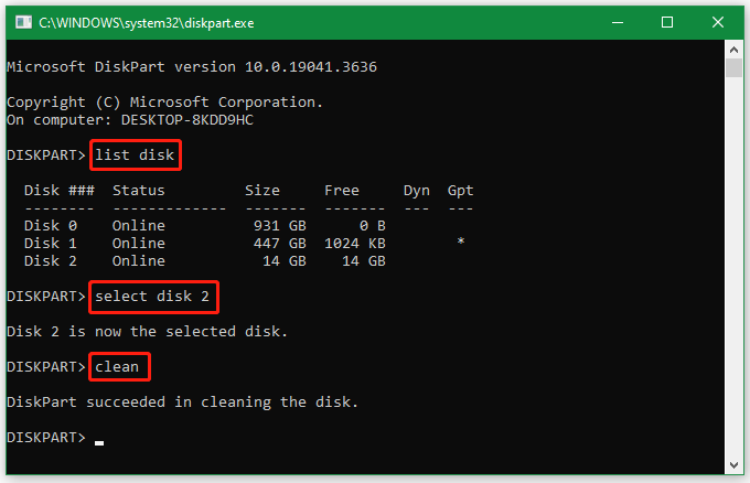 wipe USB with DiskPart