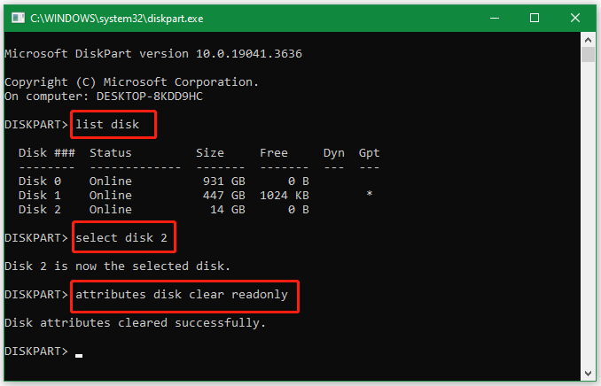 clear write protection using DiskPart