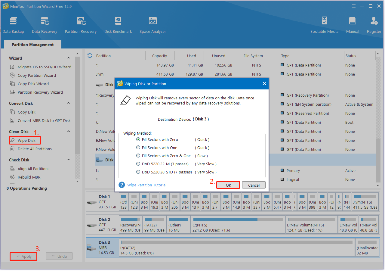 wipe USB using Partition Magic