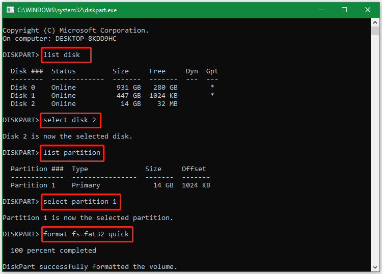 format a USB to FAT32 using DiskPart