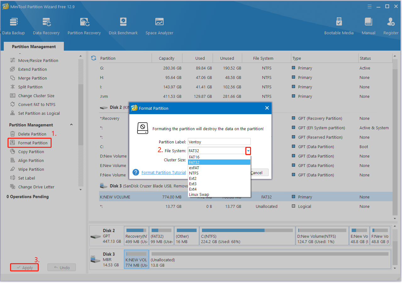 format USB to FAT32 using Partition Magic