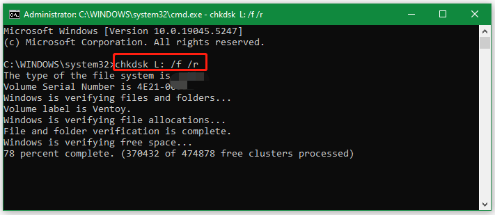 run CHKDSK using CMD