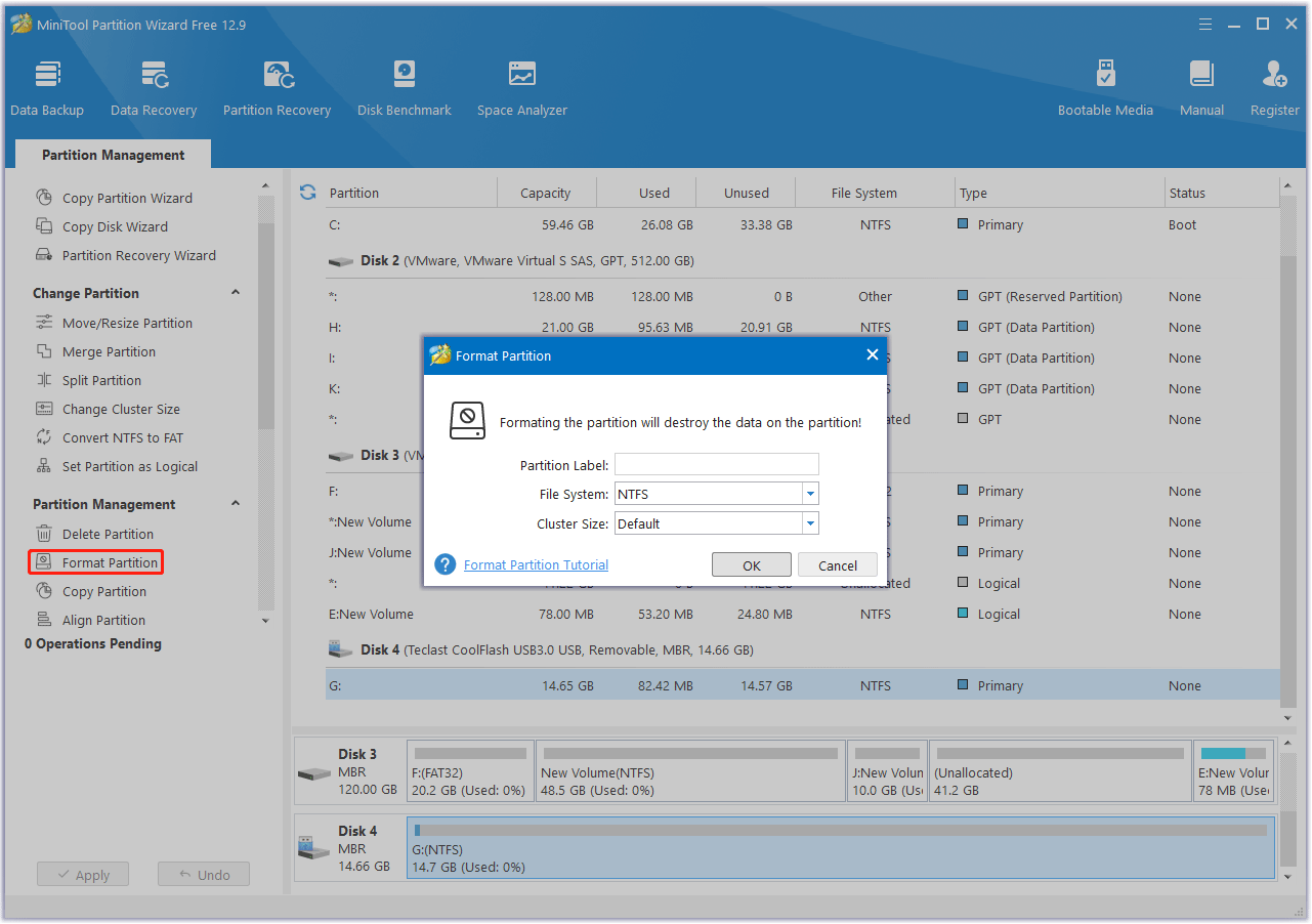 format an eMMC drive with MiniTool Partition Wizard