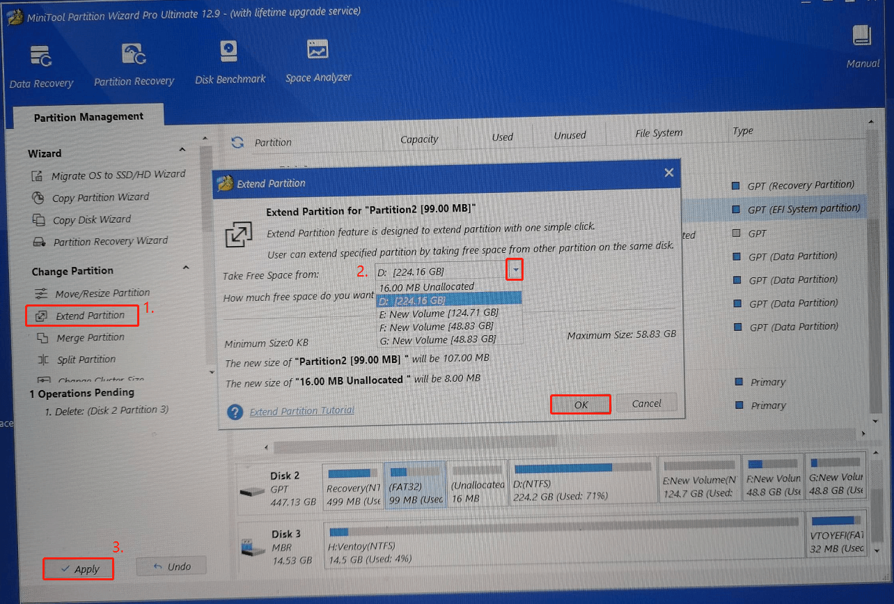 extend EFI partition using Partition Magic