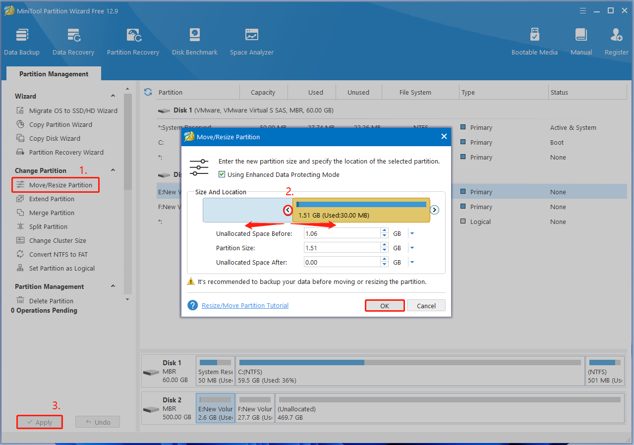 shrink a partition using Partition Magic