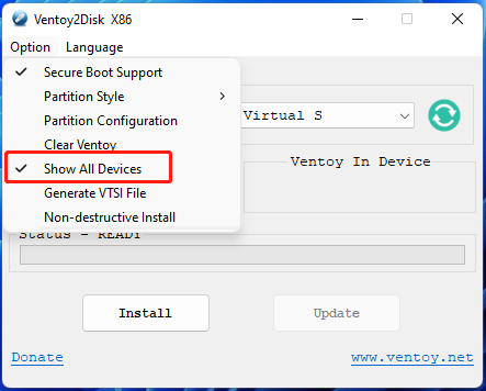 click Show All Devices on Ventoy