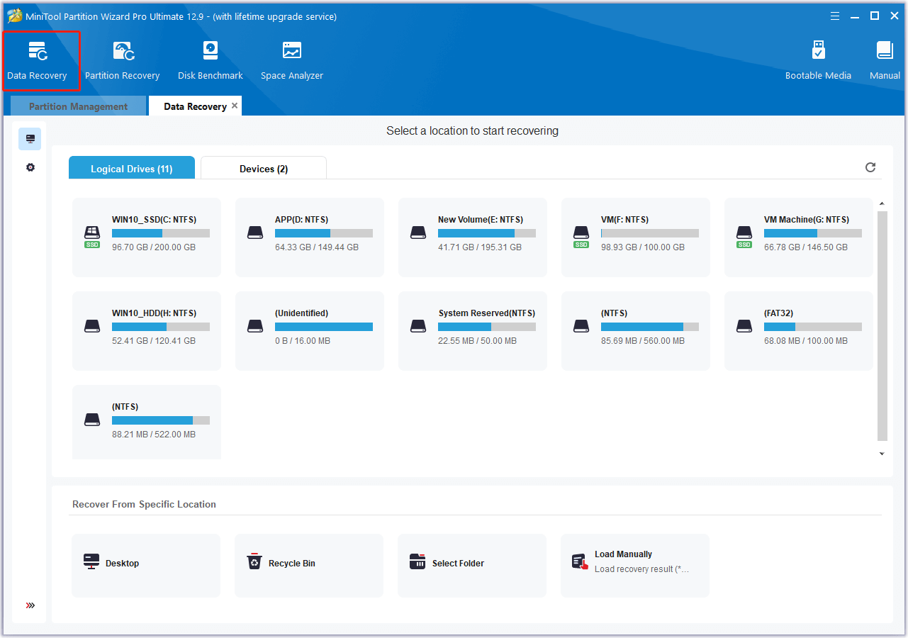 use the Data Recovery feature in MiniTool Partition Wizard