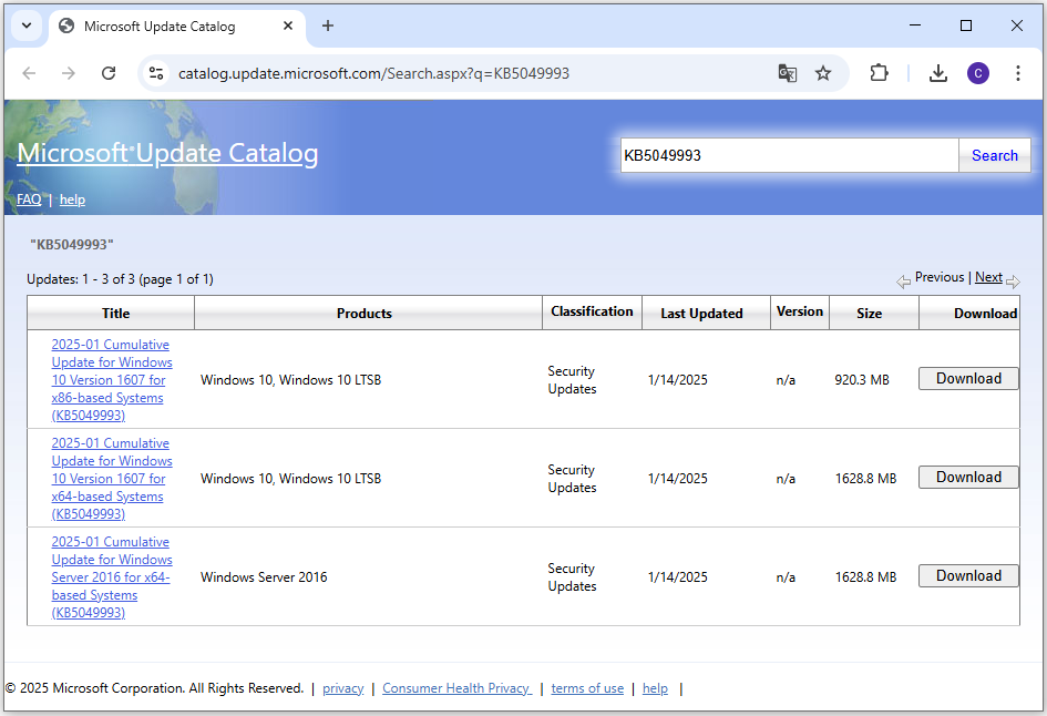 download and install KB5049993 from Microsoft Update Catalog