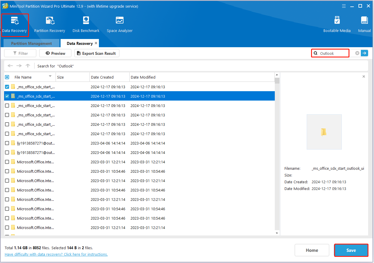 recover Outlook files using Partition Magic