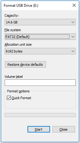 format FAT32 in Windows File Explorer