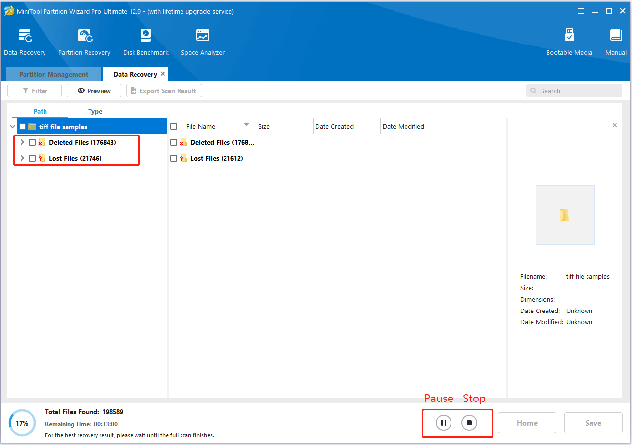 find files during MiniTool Partition Wizard scanning process