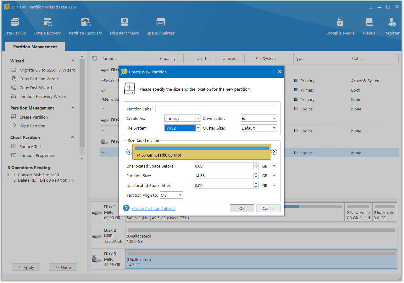 create a FAT32 partition MiniTool Partition Wizard