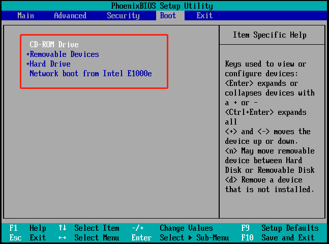 boot devices in BIOS