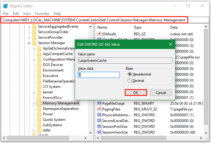 enable Large System Cache with Registry