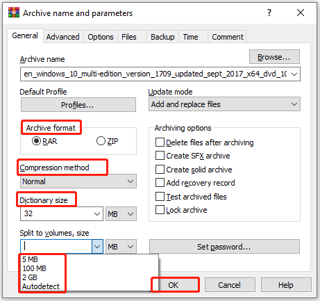 configure settings and click OK