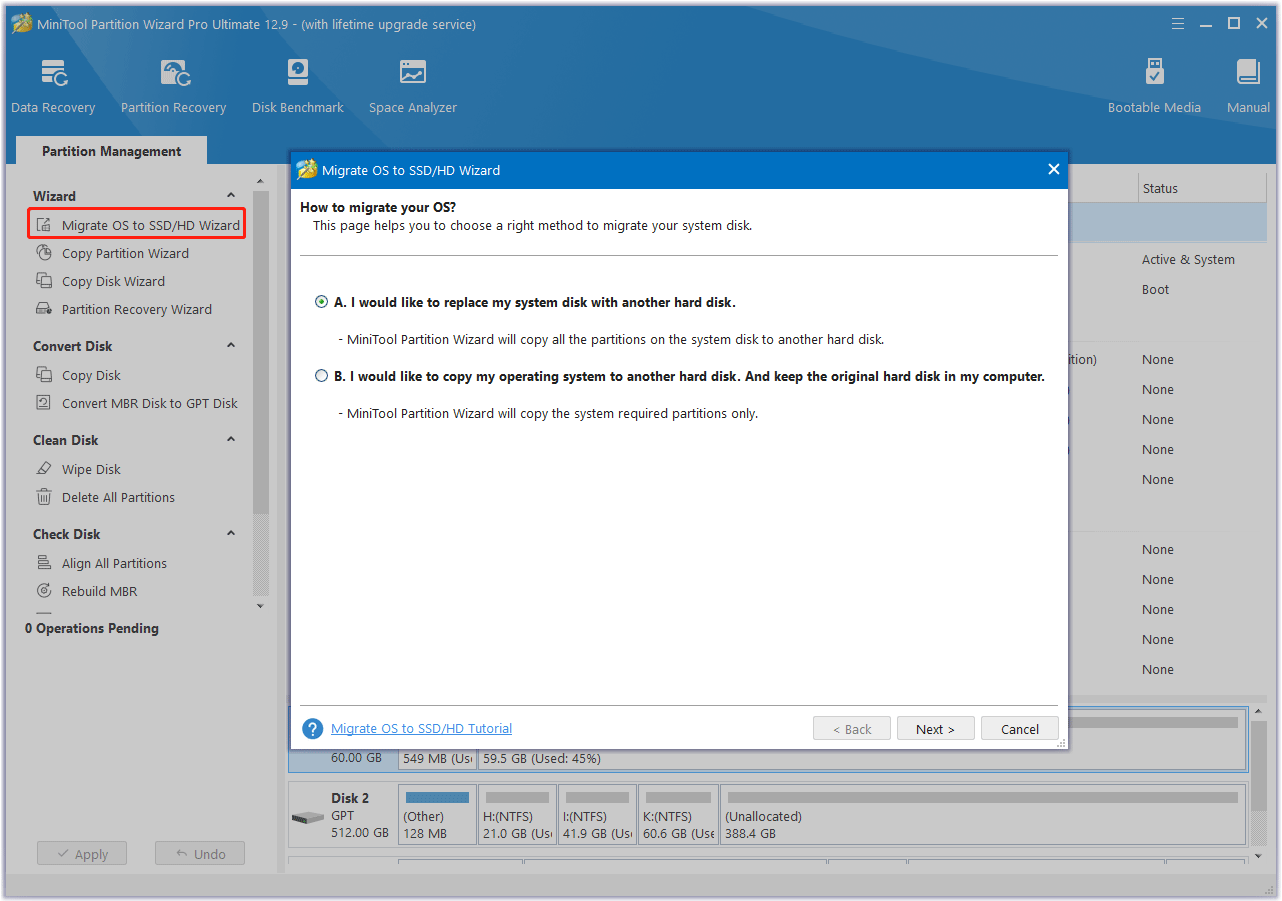 migrate OS to SSD/HD with MiniTool Partition Wizard