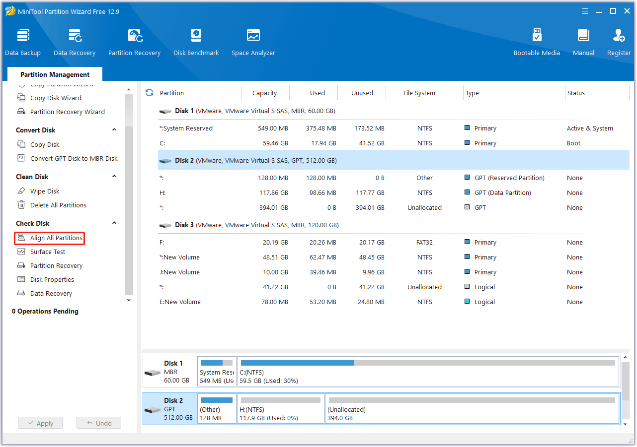 click on Align All Partitions with MiniTool Partition Wizard