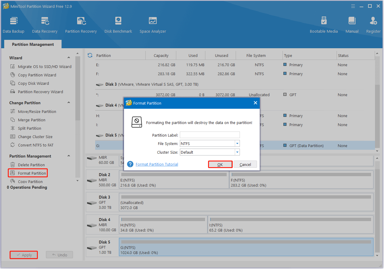 use the Format Partition feature in MiniTool Partition Wizard