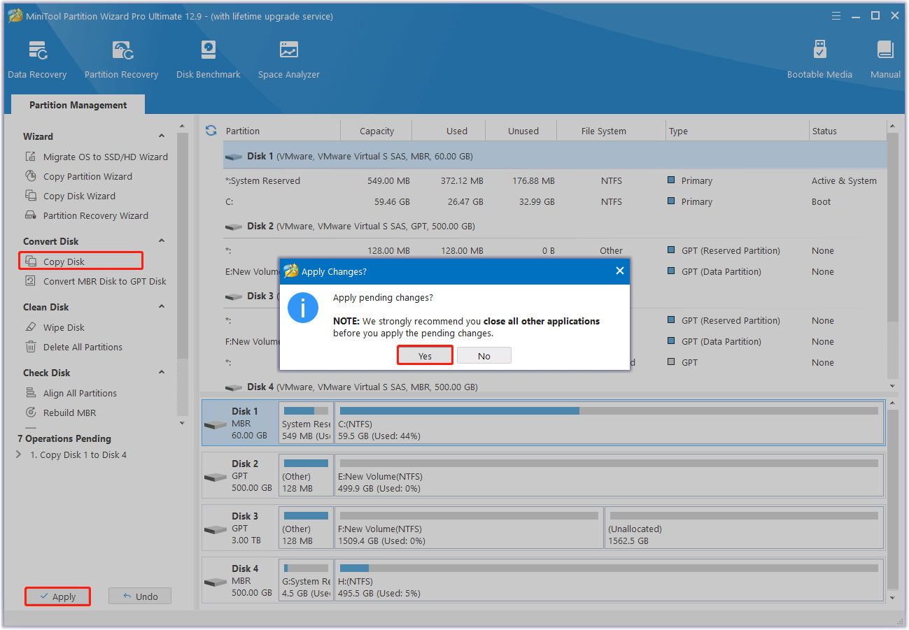 use Copy Disk feature in MiniTool Partition Wizard