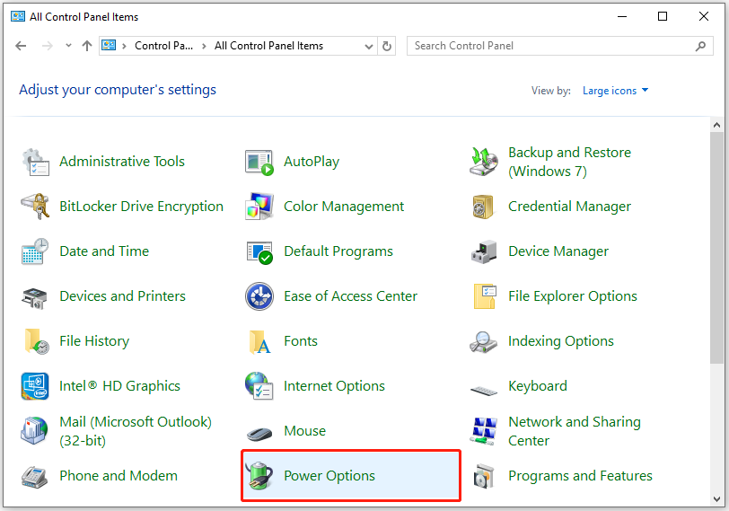 select Power Options from the Control Panel