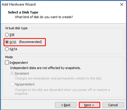 choose SCSI and click Next