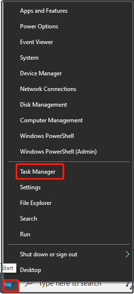 open Task Manager on the Start menu