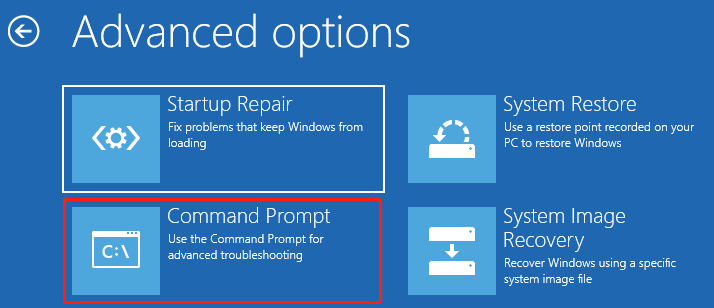 select Command Prompt in WinRE