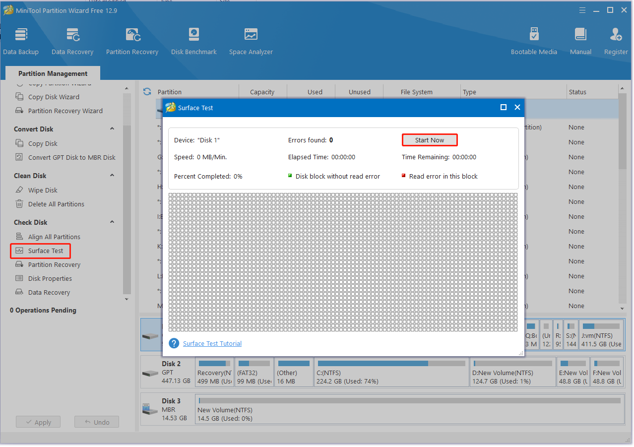 run Surface Test on Partition Magic