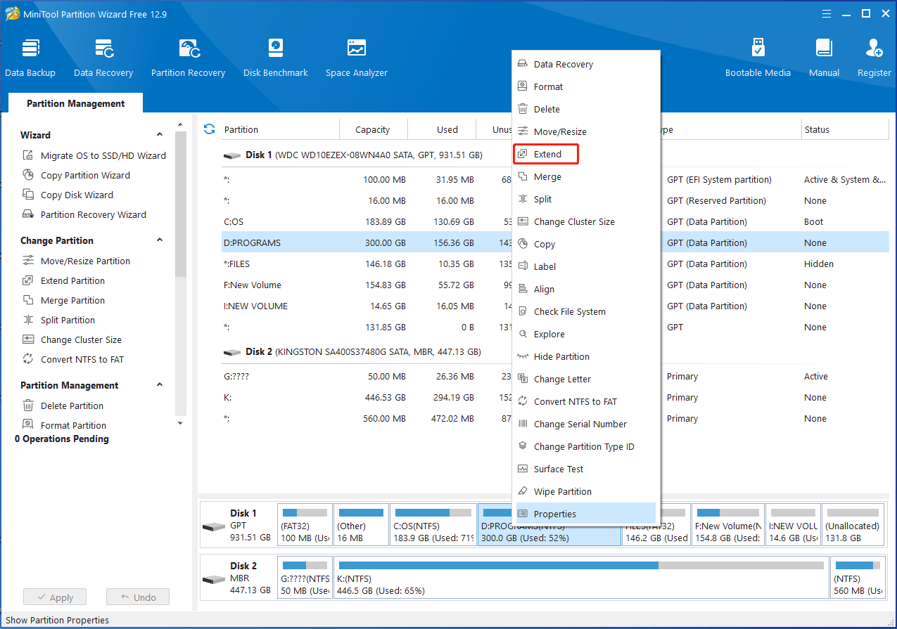 extend partition via Partition Magic