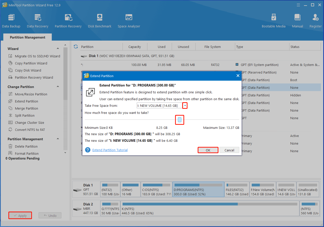 configure settings and execute the operation