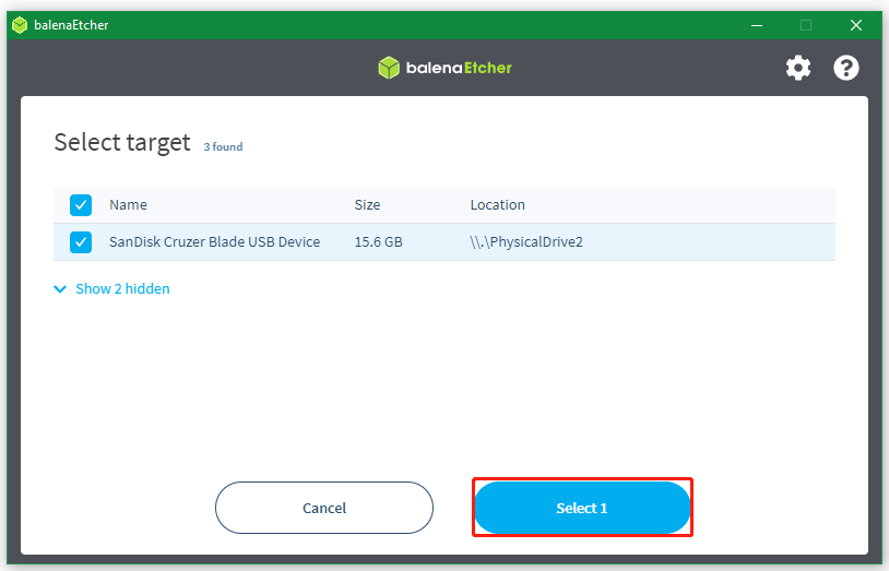 select target drive on Etcher