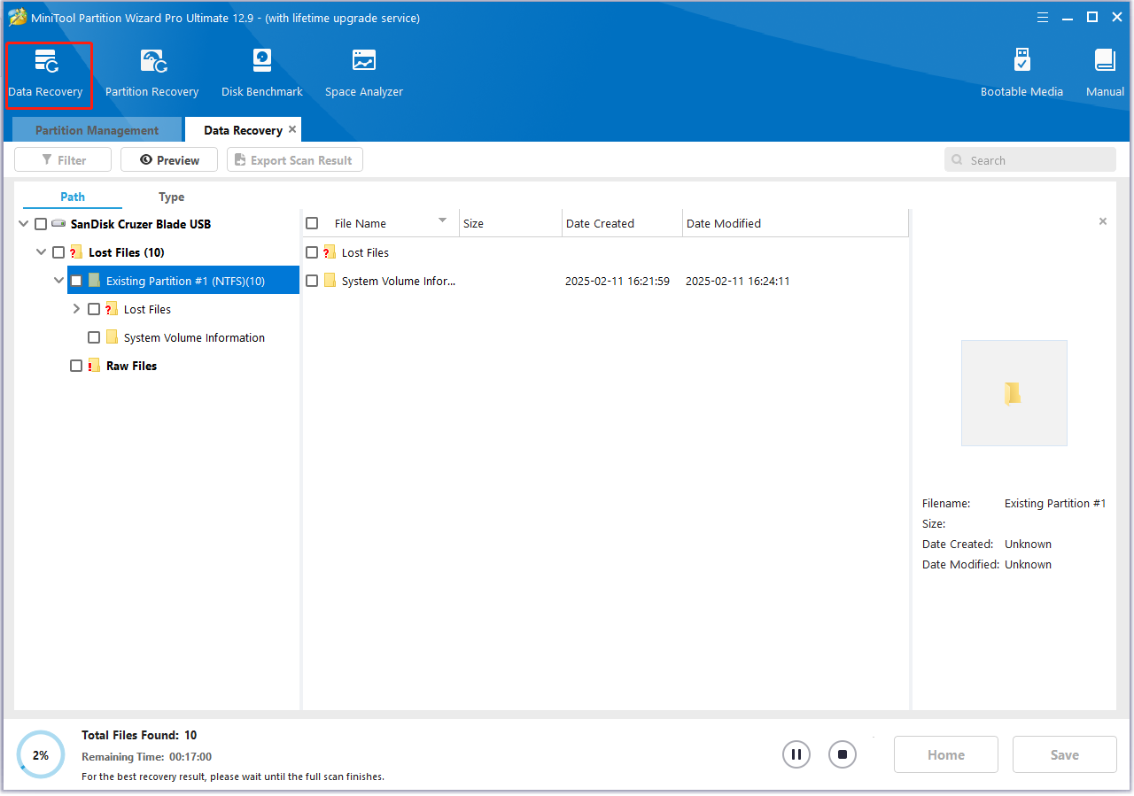 recover USB data using Partition Magic