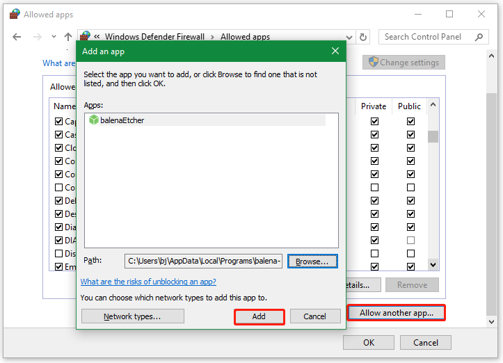 add Etcher to an exclusion of Windows Firewall