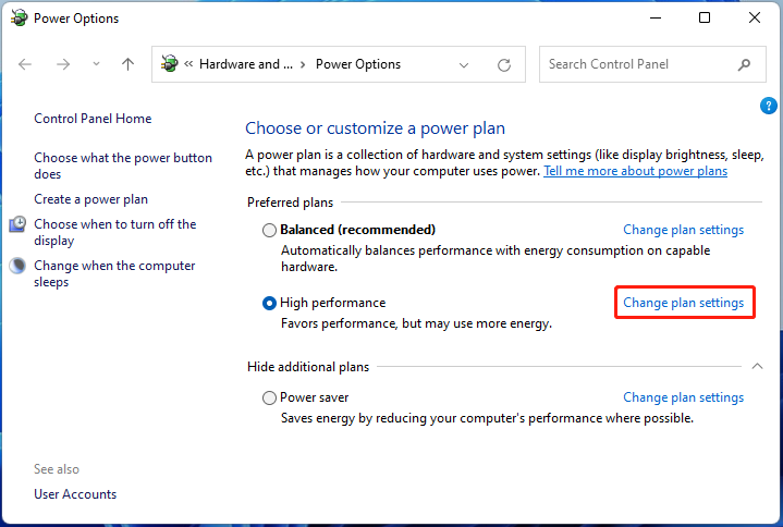 click Change plan settings