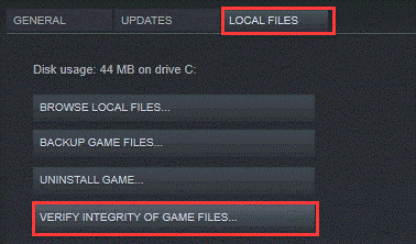 click VERIFY INTEGRITY OF GAME FILES