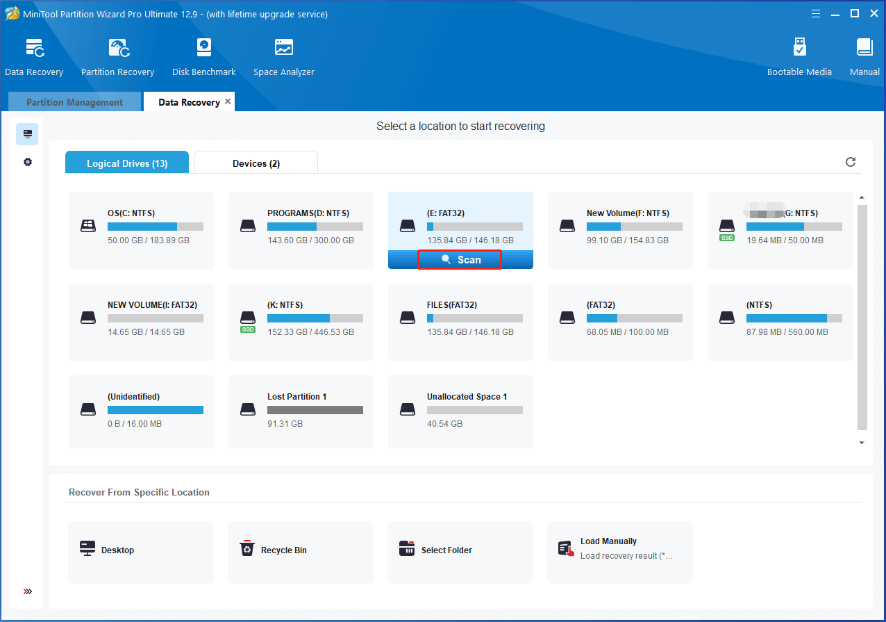 scan the target partition or disk in Partition Magic