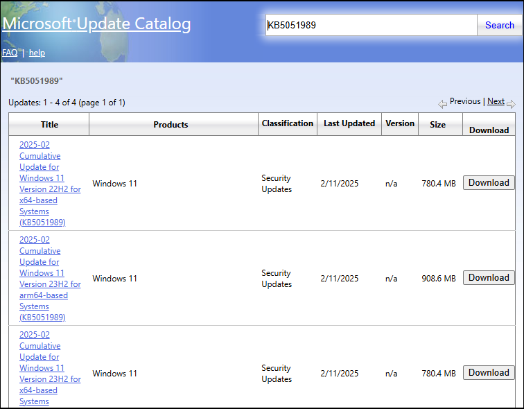 download KB5051989 in Microsoft Update Catalog