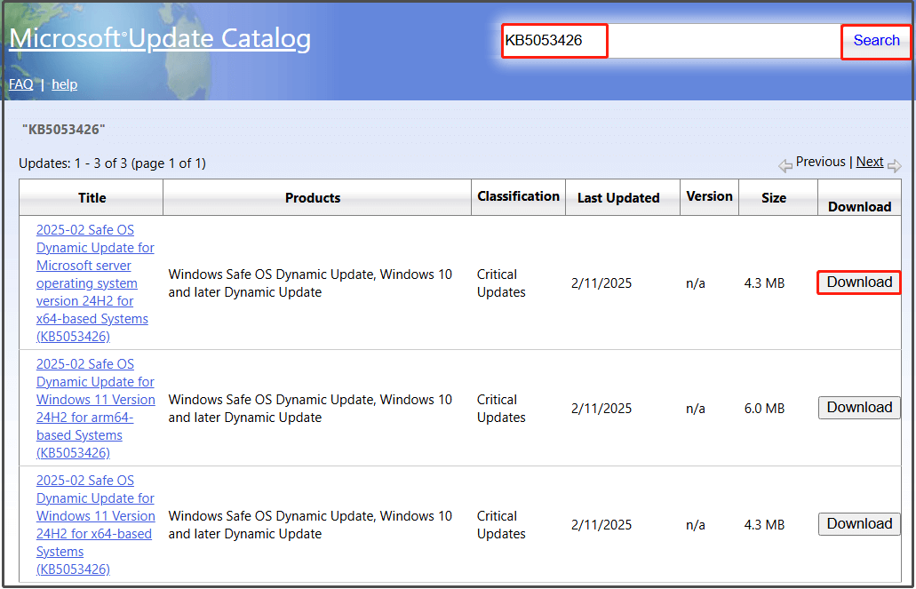 download KB5053426 from Microsoft Update Catalog