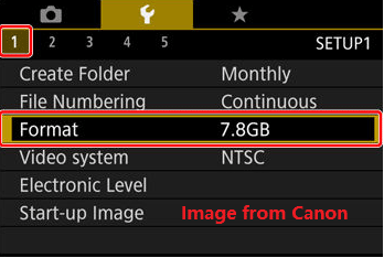 format SD card in Canon camera