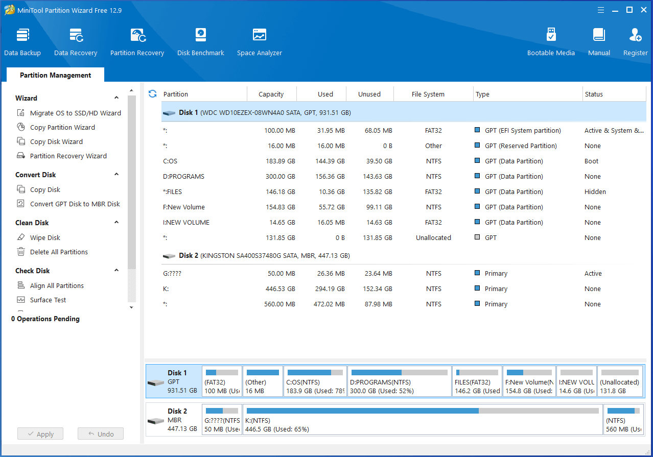 main interface of MiniTool Partition Wizard