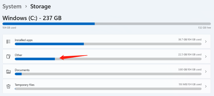 Other files taking up C drive space