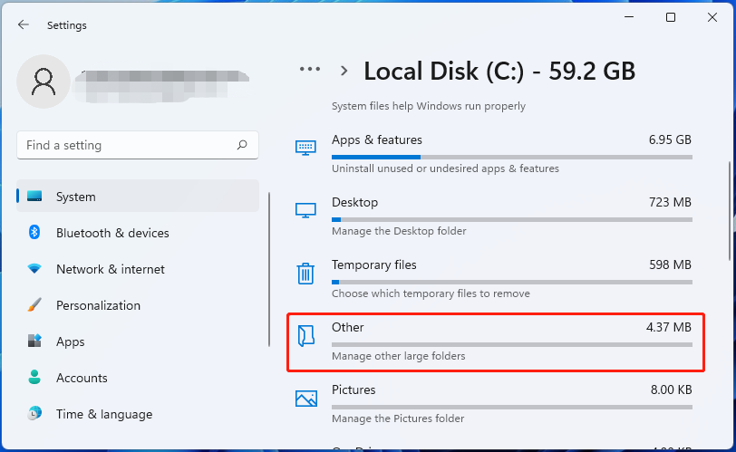 click Other storage on Windows 11