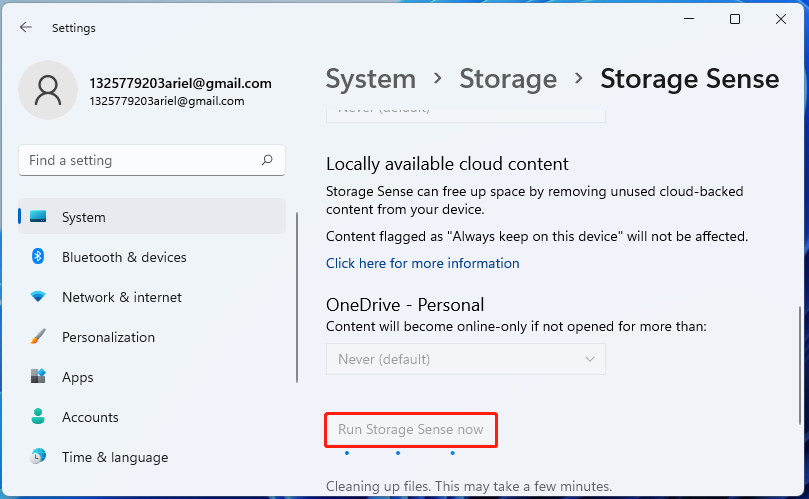 click Run Storage Sense now