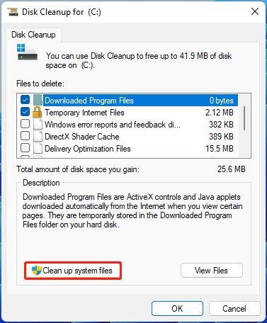 click Clean up system files