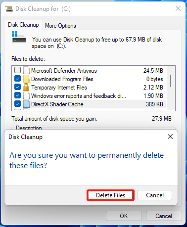 delete files using Disk Cleanup