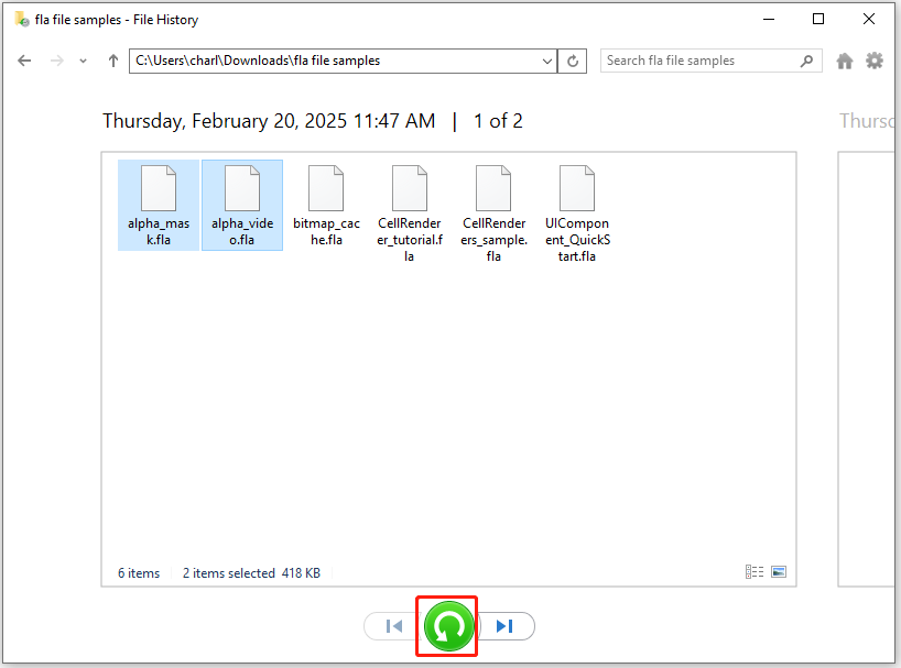 recover deleted FLA files from File History