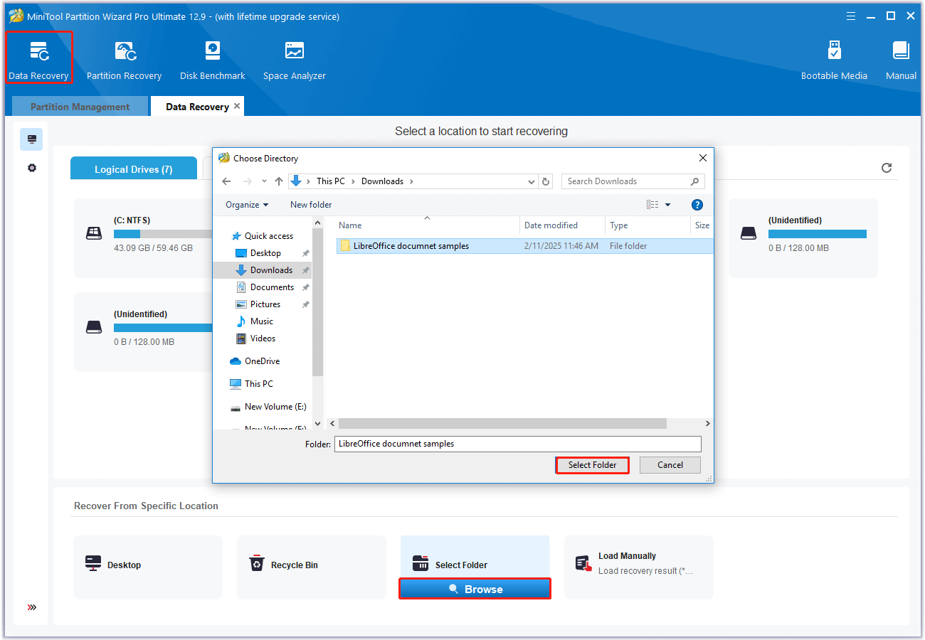 select the LibreOffice document folder to start scanning