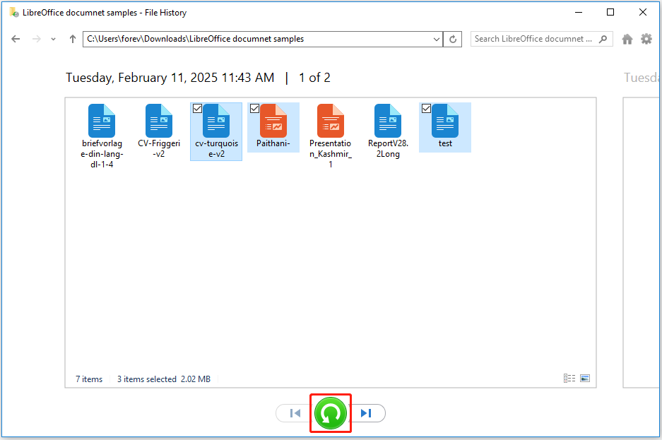 recover deleted LibreOffice documents via File History