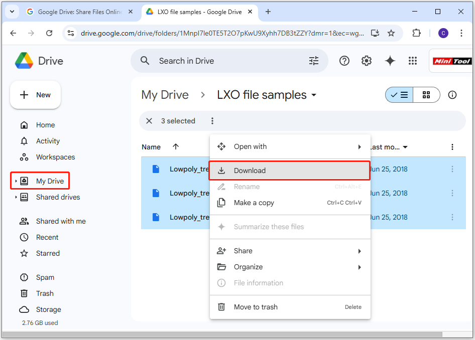 recover the deleted LXO files from Google Drive