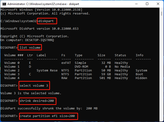 create EFI partition using CMD